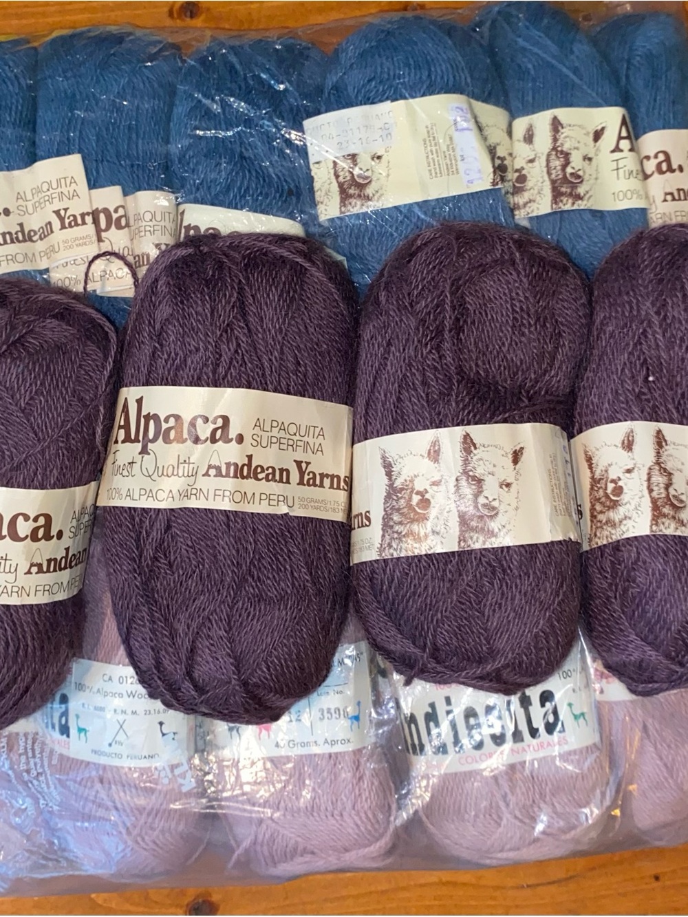 Alpaca Andean Yarns Skeins in Plum and Teal 24 skeins .
